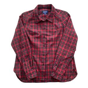 Pendleton Women’s 100% Virgin Wool Plaid Button Up Shirt Red Tartan Size L